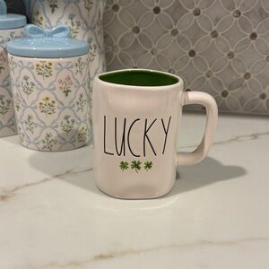 Rae Dunn Lucky White Mug with Green Interior